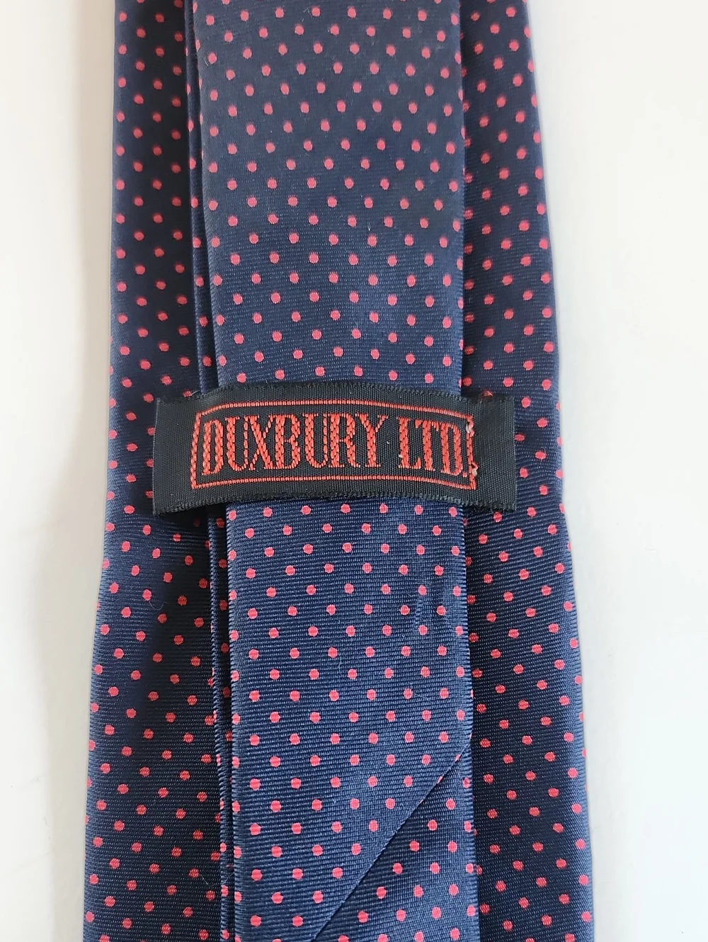 Duxbury Ltd. Navy Blue Red Polka Dot Silk Tie Classic Business Necktie